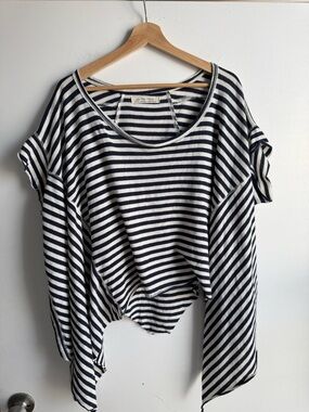 Free People We The Face navy and white striped Angel Short Sleeve Tee